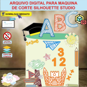 ARQUIVO de Corte Topo de Bolo ABC Formatura Rabisco com Livro Lapis e Capelo 3D - 17