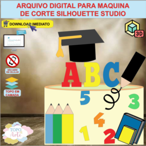 ARQUIVO de Corte Topo de Bolo ABC Formatura com Livro Lapis e Capelo 3D - 19