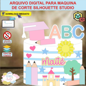 ARQUIVO de Corte Topo de Bolo ABC Formatura com Livro Lapis e Capelo 3D - 27