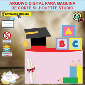 ARQUIVO de Corte Topo de Bolo ABC Formatura com Livro Lapis e Capelo 3D - 28