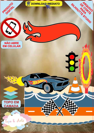 ARQUIVO de Corte Topo de Bolo Corrida Hot Wheels - 01