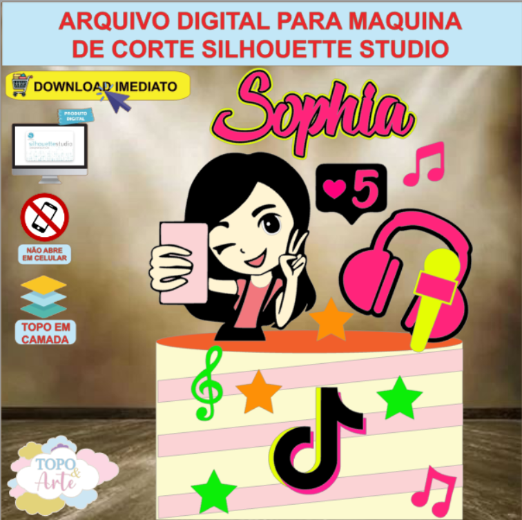 ARQUIVO de Corte Topo de Bolo Rede Social TikTok Menina - 06