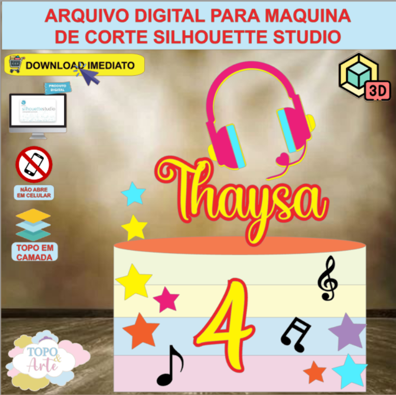 ARQUIVO de Corte Topo de Bolo Rede Social TikTok com Fone 3D - 08
