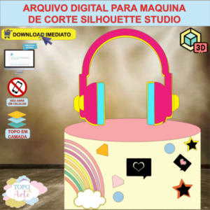 ARQUIVO de Corte Topo de Bolo Rede Social TikTok com Fone 3D - 16