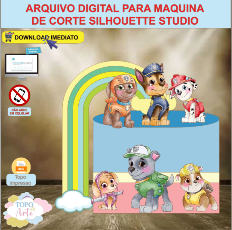 ARQUIVO de Corte Topo de Bolo Patrulha Canina Aquarela - 03