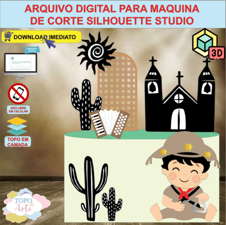 ARQUIVO de Corte Topo de Bolo Cordel Encantado com Sanfona 3D - 04