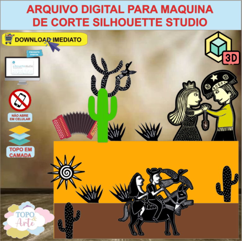 ARQUIVO de Corte Topo de Bolo Cordel Encantado com Sanfona 3D - 11