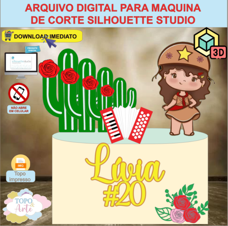 ARQUIVO de Corte Topo de Bolo Maria Bonita com Sanfona 3D - 04