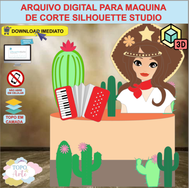 ARQUIVO de Corte Topo de Bolo Maria Bonita com Sanfona 3D - 05