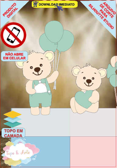 ARQUIVO de Corte Topo de Bolo Cha Revelação Bebe Urso Ursinho - 17