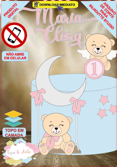 ARQUIVO de Corte Topo de Bolo Cha Revelação Bebe Urso Ursinho - 18