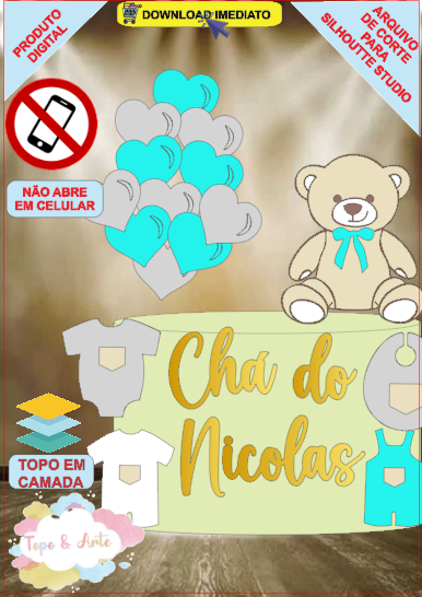ARQUIVO de Corte Topo de Bolo Cha Revelação Bebe Urso Ursinho - 19