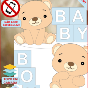 ARQUIVO de Corte Topo de Bolo Cha Revelação Bebe Urso Ursinho com Caixa 3D - 20