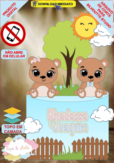 ARQUIVO de Corte Topo de Bolo Cha Revelação Bebe Urso Ursinho - 21
