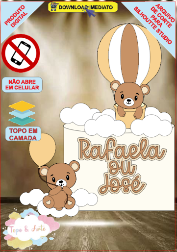 ARQUIVO de Corte Topo de Bolo Cha Revelação Bebe Urso Ursinho - 22