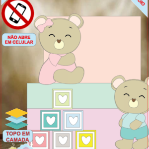 ARQUIVO de Corte Topo de Bolo Cha Revelação Bebe Urso Ursinho com Caixa 3D - 24