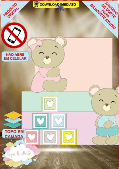 ARQUIVO de Corte Topo de Bolo Cha Revelação Bebe Urso Ursinho com Caixa 3D - 24
