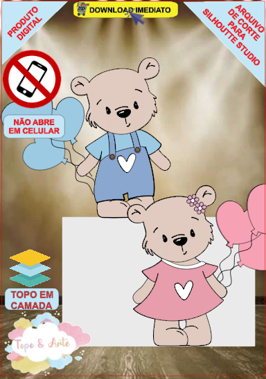 ARQUIVO de Corte Topo de Bolo Cha Revelação Bebe Urso Ursinho - 26