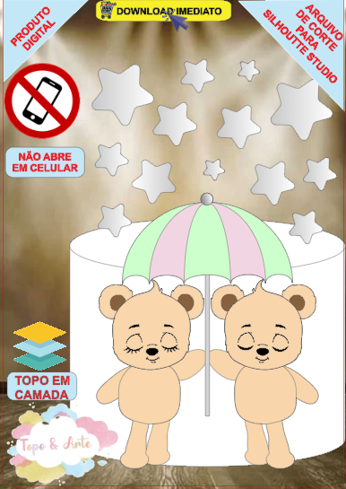 ARQUIVO de Corte Topo de Bolo Cha Revelação Bebe Urso Ursinho - 27