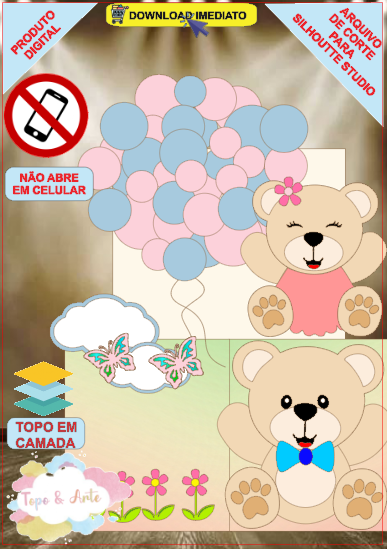 ARQUIVO de Corte Topo de Bolo Cha Revelação Bebe Urso Ursinho - 29