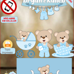 ARQUIVO de Corte Topo de Bolo Cha Revelação Bebe Urso Ursinho - 31