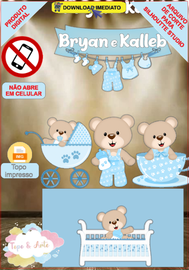 ARQUIVO de Corte Topo de Bolo Cha Revelação Bebe Urso Ursinho - 31