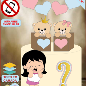 ARQUIVO de Corte Topo de Bolo Cha Revelação Bebe Urso Ursinho Menina - 30