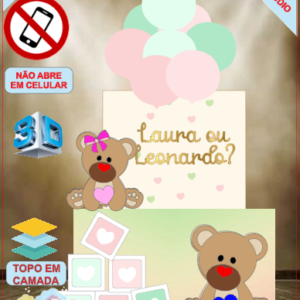 ARQUIVO de Corte Topo de Bolo Cha Revelação Bebe Urso Ursinho com Caixa 3D - 28