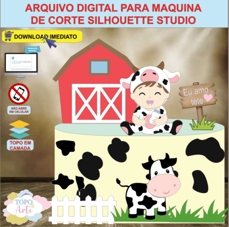 ARQUIVO de Corte Topo de Bolo Vaca Vaquinha Menina - 15