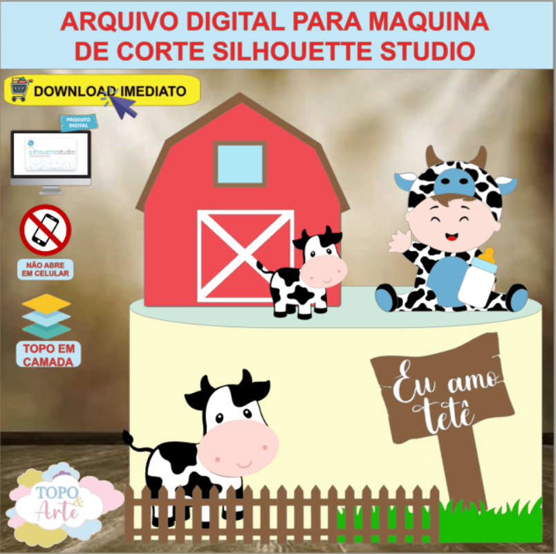 ARQUIVO de Corte Topo de Bolo Vaca Vaquinha Menino - 16