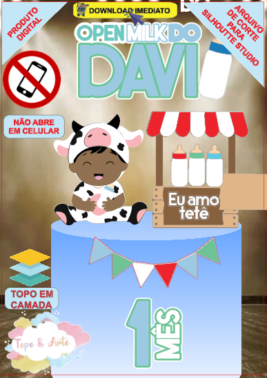 ARQUIVO de Corte Topo de Bolo Vaca Vaquinha Menino Eu Amo Tete - 14