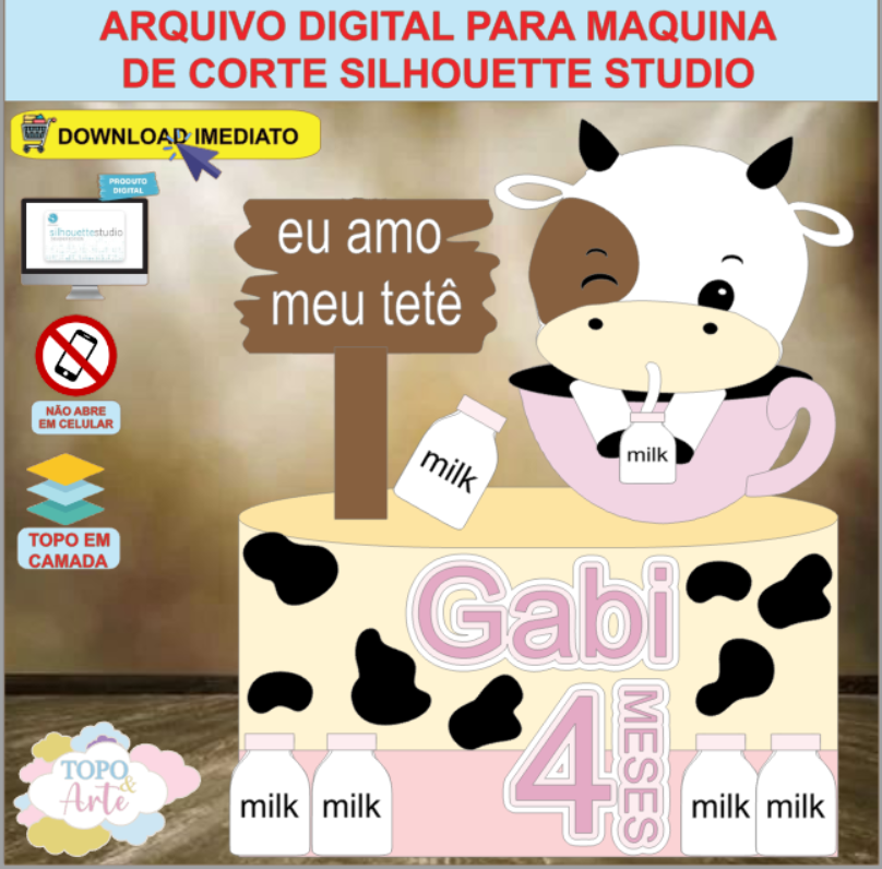 ARQUIVO de Corte Topo de Bolo Vaca Vaquinha na Xicara - 08