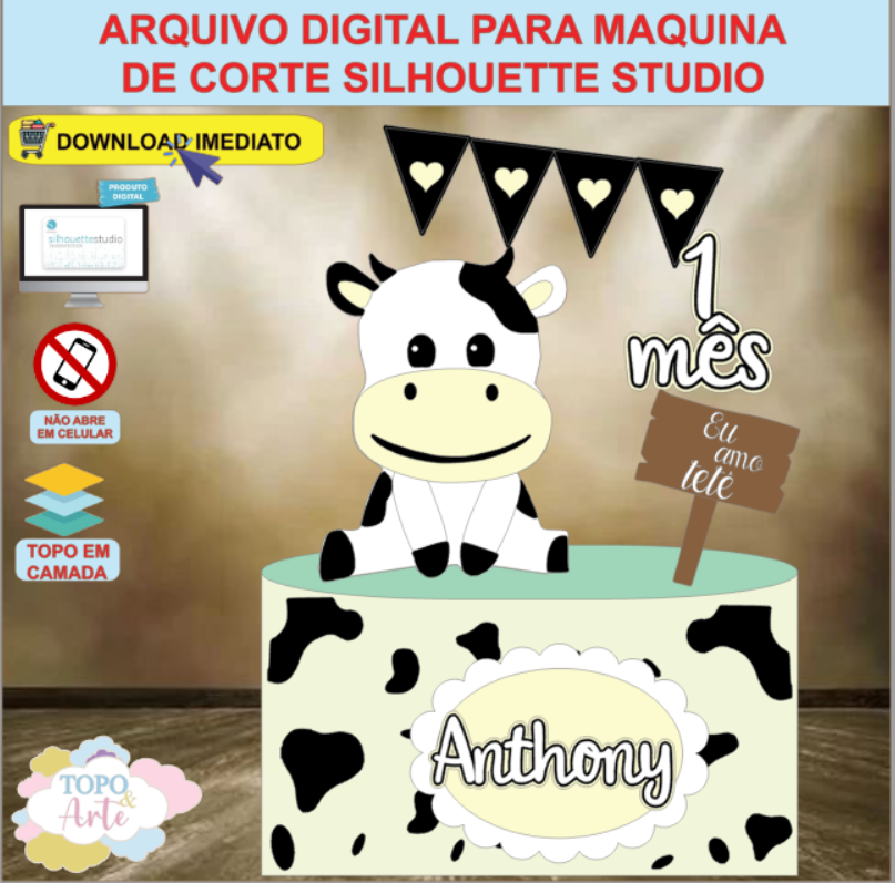 ARQUIVO de Corte Topo de Bolo Vaca Vaquinha - 07
