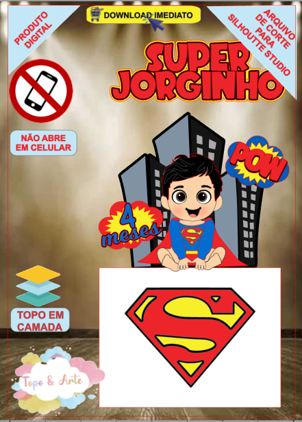 ARQUIVO de corte Topo de bolo Super Man Cute 01