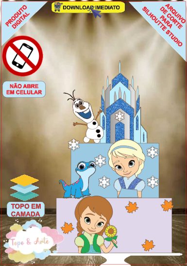 ARQUIVO de Corte Topo de Bolo Frozen Anna, Elsa, Sven - 12