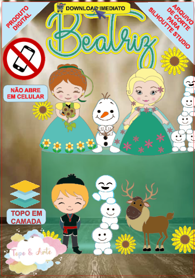 ARQUIVO de Corte Topo de Bolo Frozen Anna, Elsa, Sven - 18
