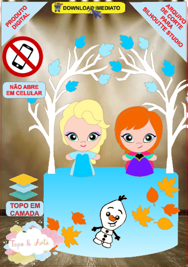 ARQUIVO de Corte Topo de Bolo Frozen Anna, Elsa, Sven - 22