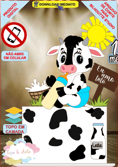 ARQUIVO de Corte Topo de Bolo Vaca Vaquinha Eu Amo Tete - 18