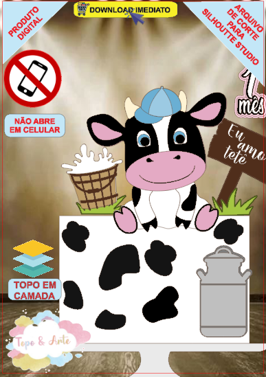 ARQUIVO de Corte Topo de Bolo Vaca Vaquinha Eu Amo Tete - 19