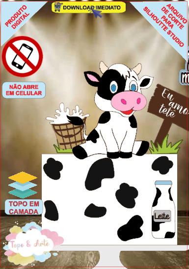 ARQUIVO de Corte Topo de Bolo Vaca Vaquinha Eu Amo Tete - 20