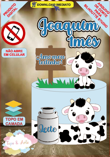ARQUIVO de Corte Topo de Bolo Vaca Vaquinha Eu Amo Tete - 21