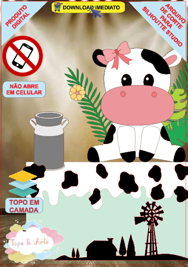 ARQUIVO de Corte Topo de Bolo Vaca Vaquinha Eu Amo Tete - 23