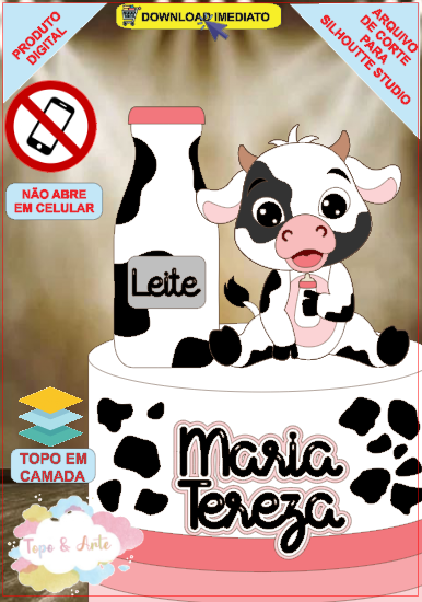 ARQUIVO de Corte Topo de Bolo Vaca Vaquinha Eu Amo Tete - 25