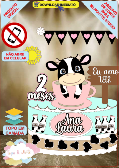 ARQUIVO de Corte Topo de Bolo Vaca Vaquinha Eu Amo Tete - 28
