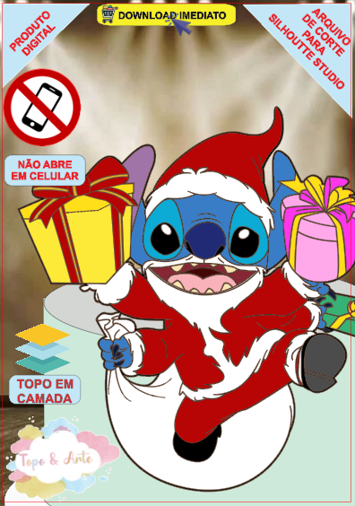 ARQUIVO de Corte Topo de Bolo Stitch de Natal Papai Noel - 23