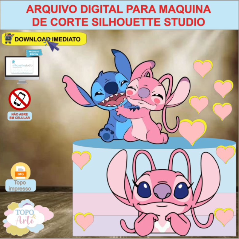 ARQUIVO de Corte Topo de Bolo Stitch e Angel - 18
