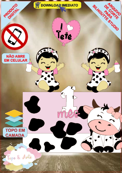 ARQUIVO de Corte Topo de Bolo Vaca Vaquinha Eu Amo Tete - 29