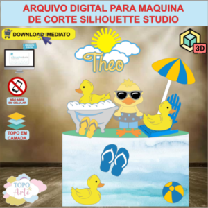 ARQUIVO de Corte Topo de Bolo A hora do Banho Pato Tardezinha com Cadeira 3D - 09