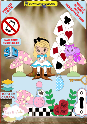 ARQUIVO de Corte Topo de Bolo Alice no Pais das Maravilhas - 04