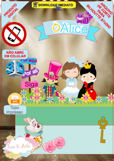 ARQUIVO de Corte Topo de Bolo Alice no Pais das Maravilhas - 05